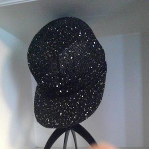 Black Beaded Sequined Baseball Cap Adjustable String Sparkle Bling NWOT